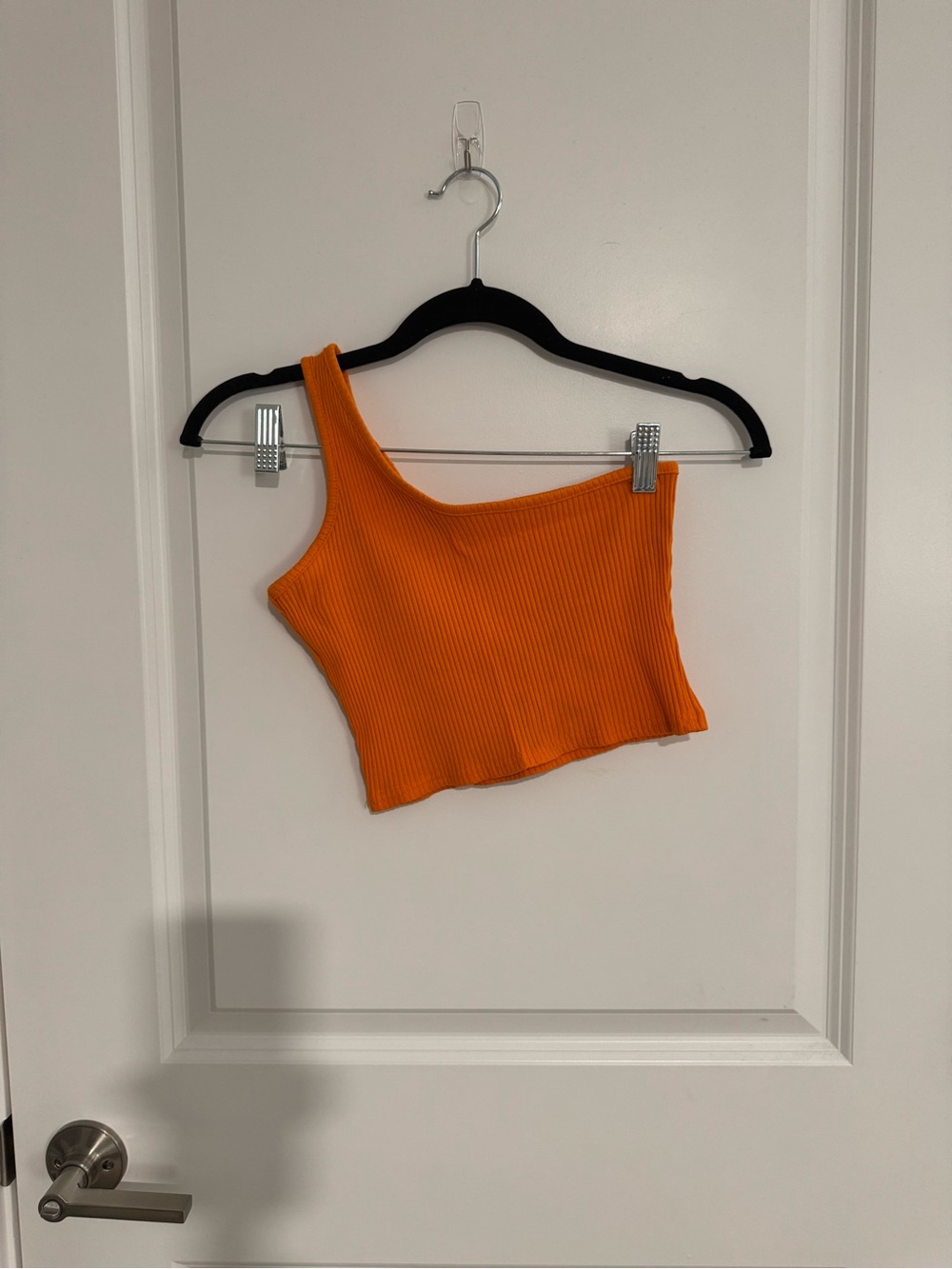 One-Shoulder Ribbed Crop Top - Orange